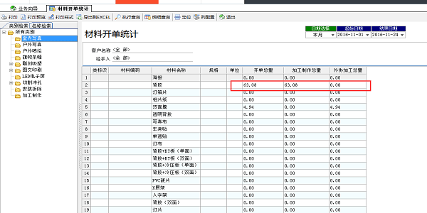 廣告公司管理隊長-材料開單統計